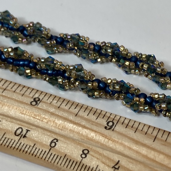 Iridescent Blue Twisted Seed Bead Necklace - Picture 10 of 14